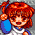 ilustración hecha en pixel art de una chica de pelo rojo levantando su brazo derecho y con una sonrisa en su rostro